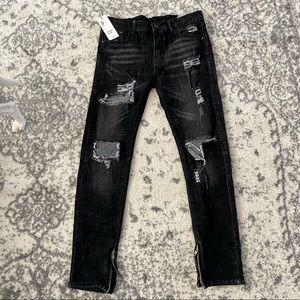 NWT Black High Rise Jeans Distressed Zipper Ankle 32